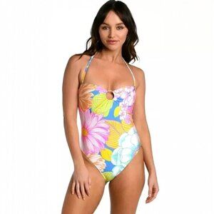 Sunshine 79 Mio Halter One Piece Swimsuit Size 10 Botanical Bliss Floral Beach